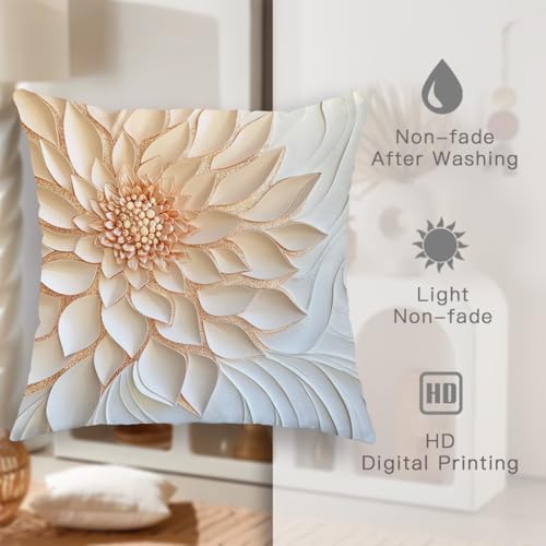 Elegant Floral Throw Pillow Covers Set of 2, Cream and Peach