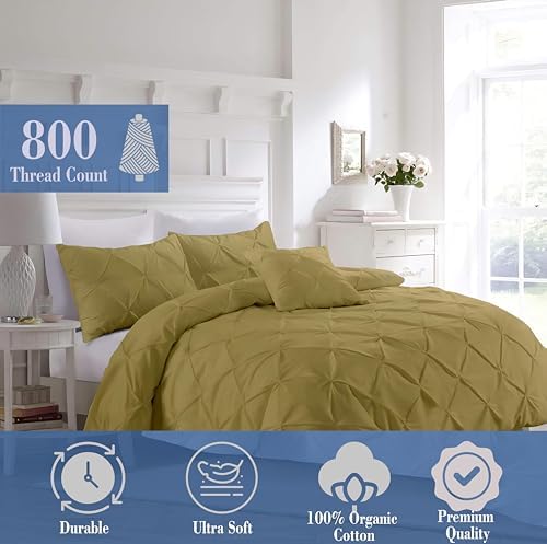 Full/Queen 3-Piece Pintuck Duvet Cover, 90x90, Toupe