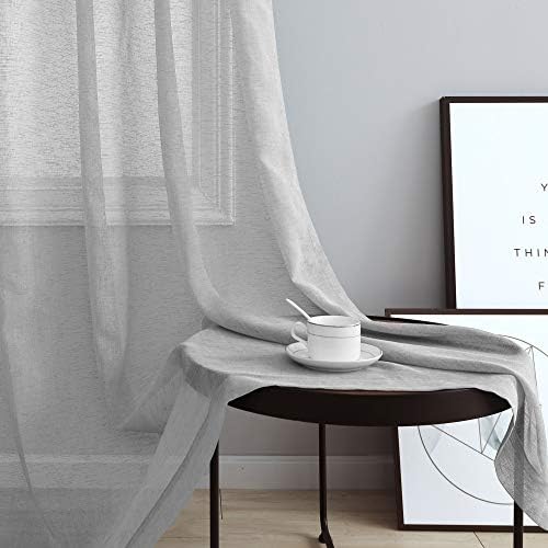 Gray Sheer Curtains 96 Inches Long for Living Room 2 Panels Grommet