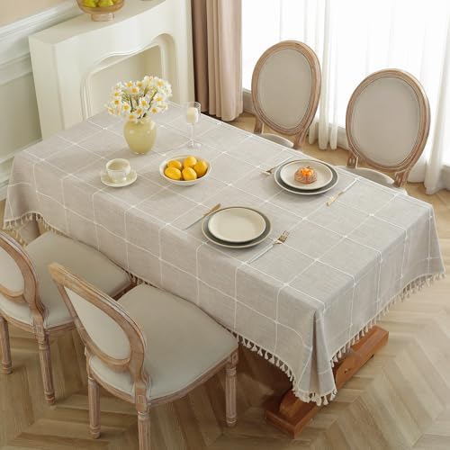 Laolitou Waterproof Tablecloth Burlap Linen with Tassel - Heavy Duty