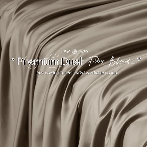 Manyshofu Khaki Tencel Cotton Duvet Cover Set, 5 Piece Cooling King