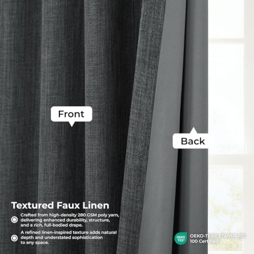 Faux Linen Curtains for Living Room (1 Panel) - 50W X 120L, Dark