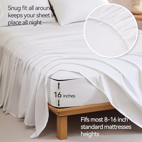 Full Size Sheets Set with Deep Pocket Fitted Sheet Off White Bedding
