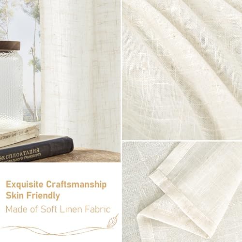LAMIT Cream Linen Curtains 63 Inch for Bedroom Small Window 2 Panels