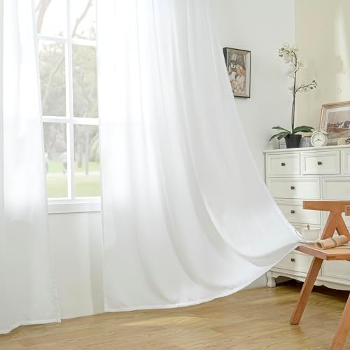 BGment Pure White Curtains 63 Inch Length 2 Panels Set for Bedroom