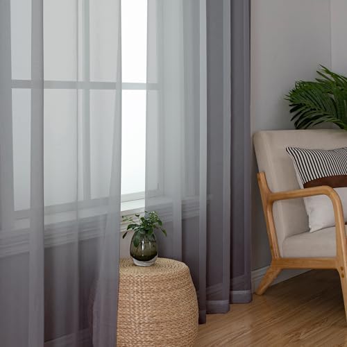 Lecloud Sheer Curtain Panels Set 96" Inches Long, Solid Voile Light