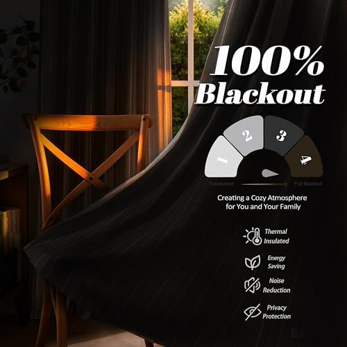 DriftAway 100% Blackout Linen Hygge Striped Curtains Double Layer