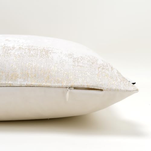 THE-TINOART Textured Beige and Metallic Gold Jacquard Throw Pillow