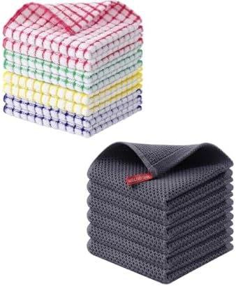Kitinjoy Cotton 8 Pack Terry Kitchen Dish Cloths, 12 x 12 Inches Super