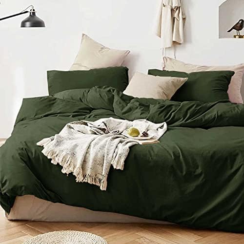 ETDIFFE Dark Olive Green California King Set Duvet Cover, 3pc, 96x104