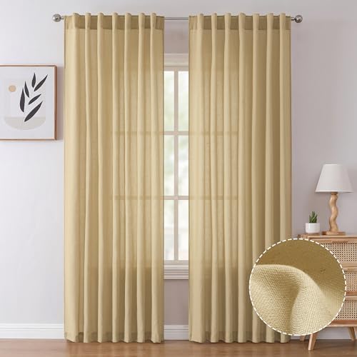 Tollpiz Beige Linen Cotton Curtain Back Tab Bedroom Semi Sheer