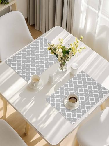Placemats Set of 8 for Dining Table, Morocco Plaid Grey Washable