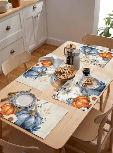 Placemats Set of 8, Fall Beige Pumpkin Woven Placemat, Linen Place