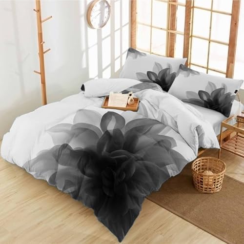 Duvet Cover Set Full, Abstract Gray Floral Flower on White 3 Piece