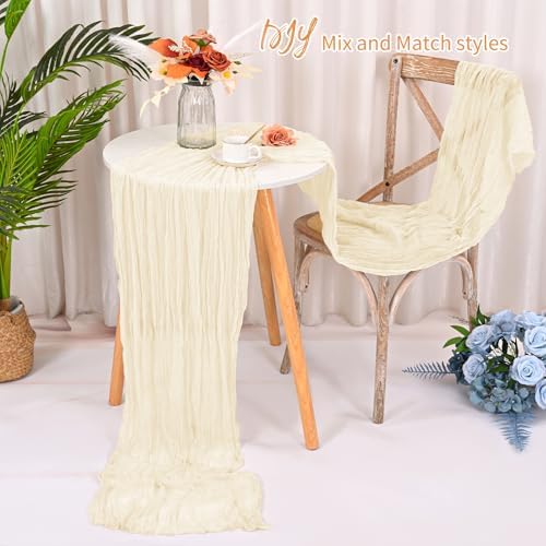 YMHPRIDE 8 Pack Ivory Table Runner 20x120 inch Cheesecloth Table