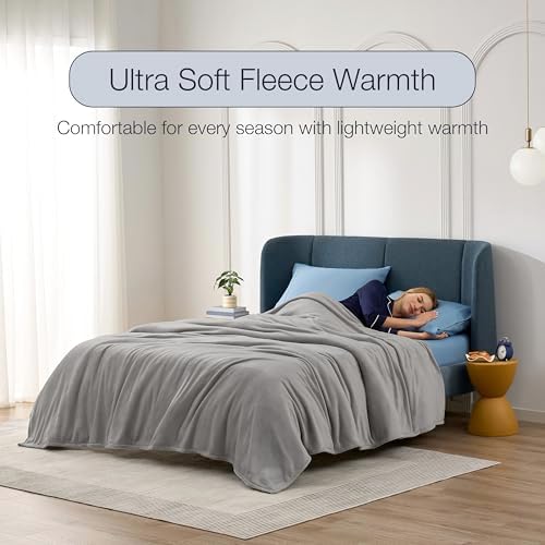 Casual Living Cal King Fleece Blanket, Flannel, 108" x 90", Light Grey