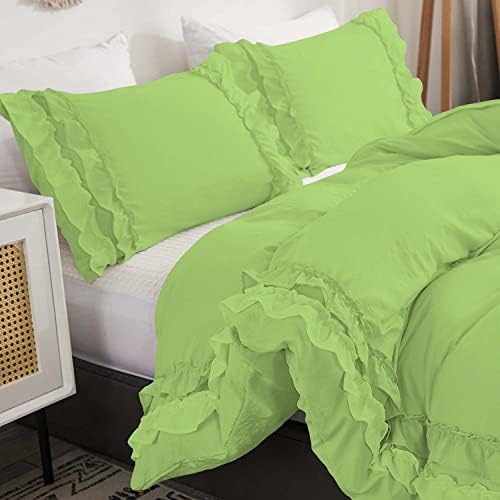 Luxurious 5 Piece Double Ruffle Duvet Cover with Zipper Closure, 100%
