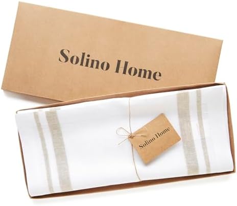 Solino Home 100% Linen Table Runner, 14 x 120 in, Natural and White