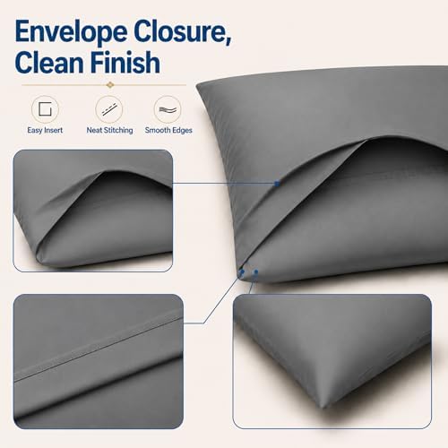 ZPECC Grey Pillow Cases Queen Size Set of 4 with Envelope Closure