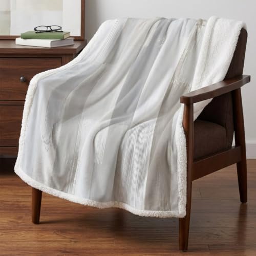 Taupe Paint Scrape Sherpa Fleece Blanket Abstract Minimalist Beige
