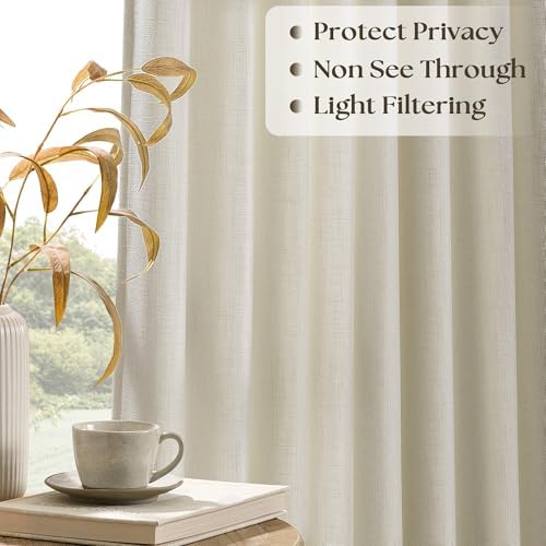 Warm Oatmeal Linen Curtains 84 Inches Long Pinch Pleated Semi Sheer