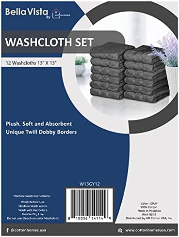 Bella Vista Washcloth Set 100% Virgin Ring Spun Cotton Plush, Soft and