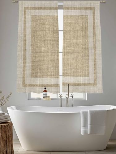 Beige Vintage Semi Sheer Curtains 72 inch Length 2 Panels Set Rustic