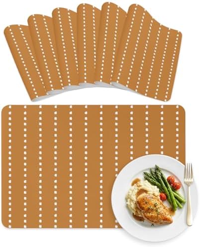 Fall Neutral Brown Faux Leather Placemats Set of 6, 12x18in