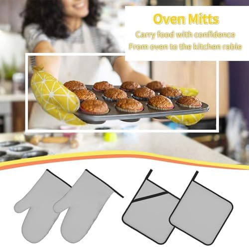 4Pcs Oven Mitts and Potholders, Solid Color Light Gray Elegant Modern