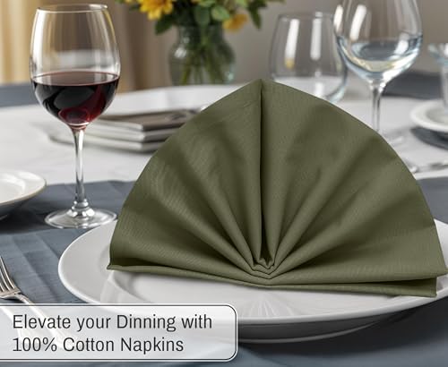 Ruvanti Cloth Napkins Set of 12, 100% Cotton 18”x18” - Capulet Olive