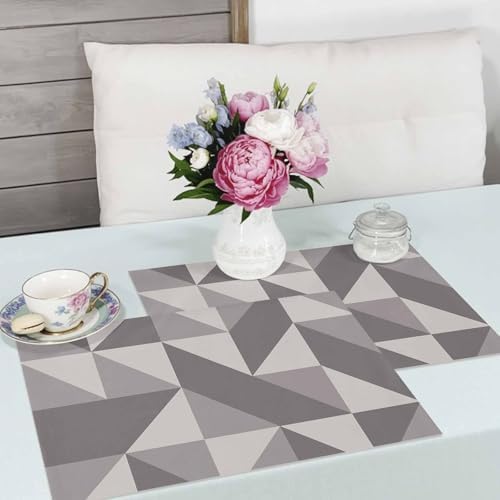 Placemats Set of 8, Geometric Grey Art Triangle Washable Table Mats