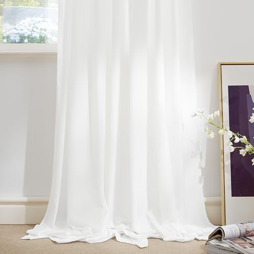 NICETOWN Non-See-Through Off White Sheer 108 inch Curtains, W52xL108
