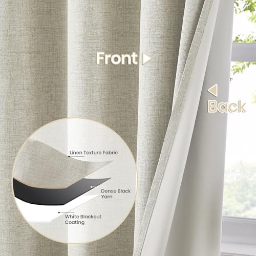 Melodieux Natural Linen Blackout Curtains 96 Inches Long, Thermal