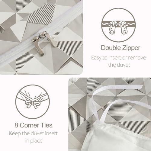 MOVE OVER Beige and Gray Duvet Cover Queen Size, 100% Cotton Bedding