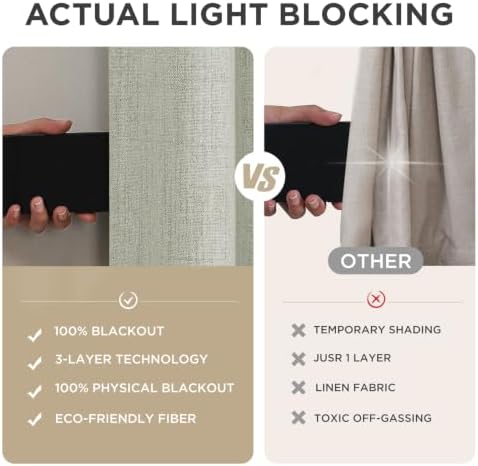 Joydeco 100% Blackout Curtains for Bedroom, Natural Linen Curtains