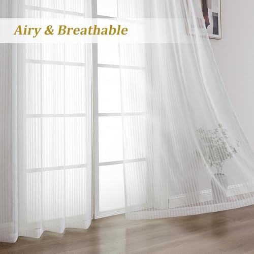 OWENIE Ivory Sheer Curtains - 108 Inches Long 2 Panels Set for Living