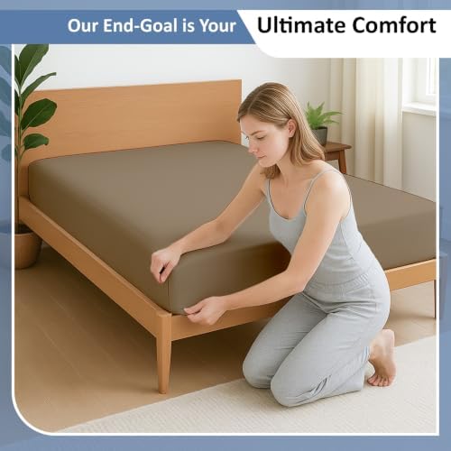 1 Piece Queen Fitted Sheet, Soft Brushed Microfiber, Taupe