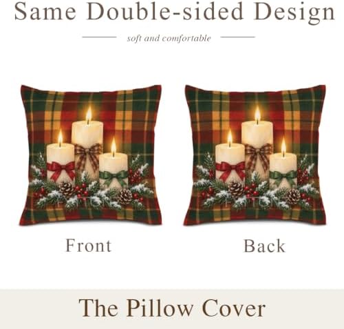 Plaid Accent Pillow Covers 22x22 Inch Set of 2 Linen for Christmas