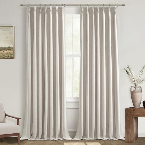 Linen Curtains 120 Inches Long for Bedroom, Ceiling Mount Track