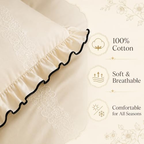 Ruffle Duvet Cover Set King, 4 Piece Luxury 100% Cotton Farmhouse