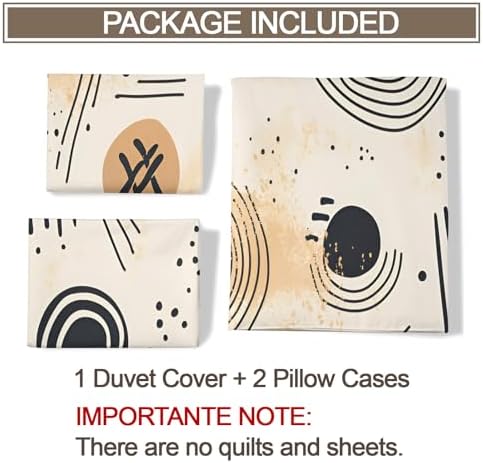 Boho Beige Duvet Cover Queen Size, Mid Century Bedding Set 3 Piece