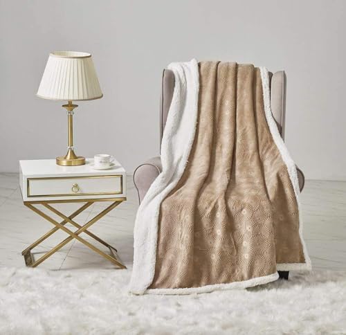 Louvre Sherpa Throw Blanket Embossed Style Warm, Fleece, Snuggle Throw