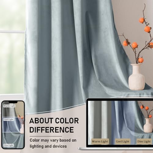 JIUZHEN Stone Blue Velvet Blackout Curtains 120 Inch for Living Room