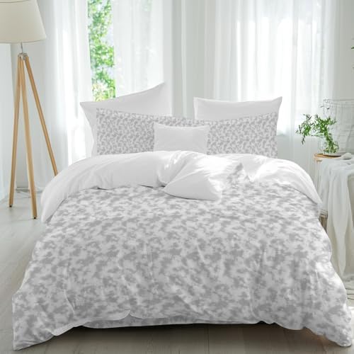 Gray Florals Duvet Cover Queen Size Bedding Set 4 Pieces, 1