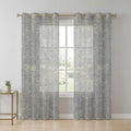 Gray Beige Linen Textured Sheer Curtains 63 Inch Long 2 Panels