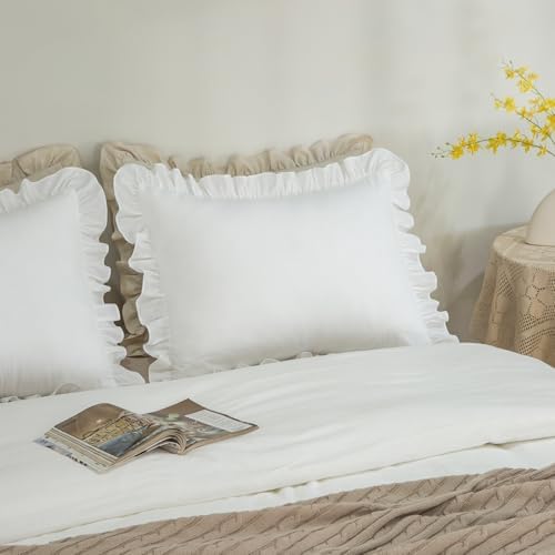 GLORY SEASON 100% Cotton Duvet Cover Set with Ruffle Edge Natural