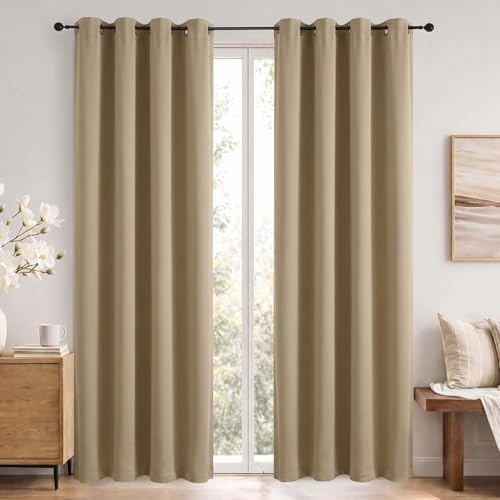 Simplebrand Taupe Blackout Curtains 84 Inch Length 2 Panels Set for