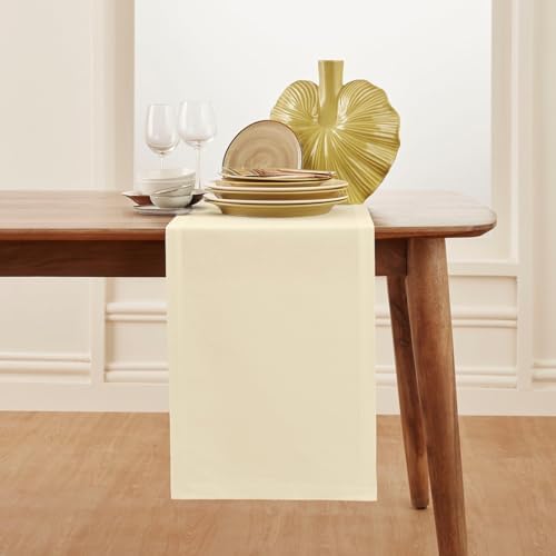 Solino Home Cotton Linen Table Runner Ivory, Dru Cotton Linen