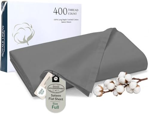 Royale Linens Full Flat Sheet Only, Luxury Breathable Sateen Weave