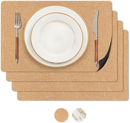 RIMONA'S Heat Resistant Cork Placemats Set of 4, Water Resistant